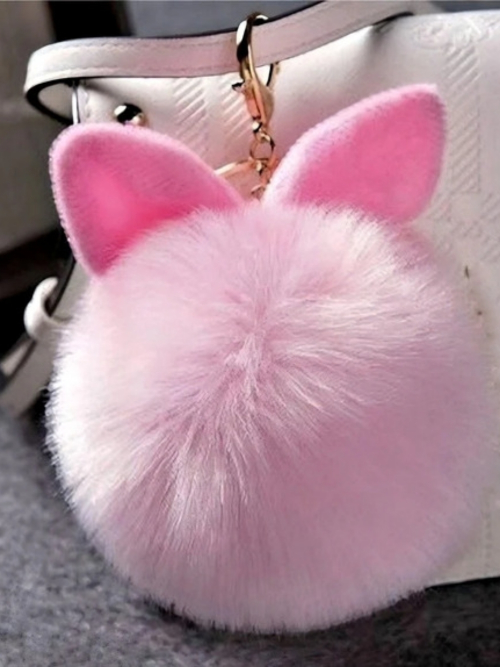 Set Of 5 Faux Fur Bunny Keychain in Pink & Purple